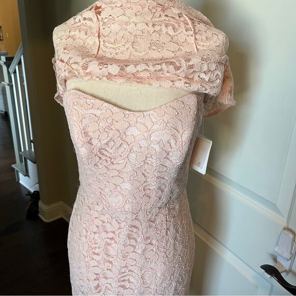 NWT David's Bridal Short Popover Lace Petal Pink Bridesmaid Dress Sz 4 - Picture 10 of 16